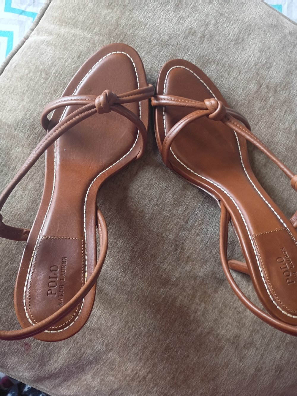 Polo by Ralph Lauren Tan Leather Knot Strap Sandals - Picture 2 of 6